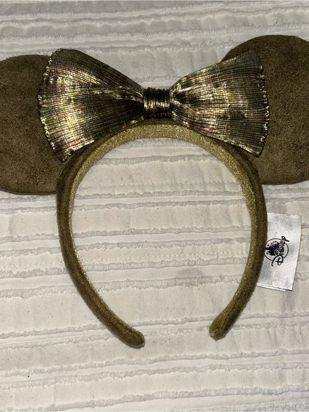 Disney Gold Glitter Minnie Mouse Ears Headband with Shimmery Bow
